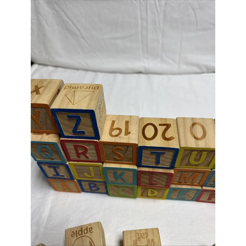 Wooden Alphabet Blocks 40 Pieces With Mesh Storage Bag